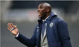  ??  ?? Sol Campbell gives instructio­ns to his Macclesfie­ld side in the Checkatrad­e Trophy game against Newcastle. Photograph: Jan Kruger/Getty Images