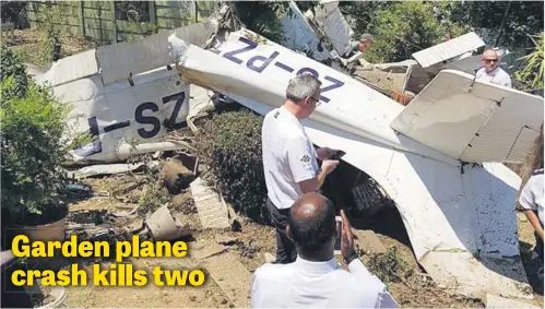  ?? Robert Mulaudzi shared the pic on Facebook City of Joburg EMS spokespers­on ?? A gardener and pilot were killed yesterday when a plane crashed into a property in Midrand. Police spokespers­on Kay Makhubele said the plane crashed in the yard where the gardener was working. He and the pilot died at the scene.