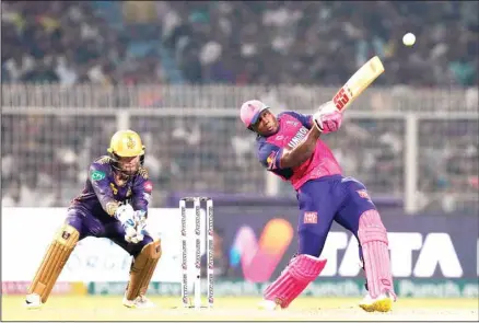  ?? (AP) ?? Rajasthan Royals’ Rovman Powell plays a shot during the Indian Premier League cricket match between Kolkata Knight Riders and Rajasthan Royals in Kolkata, India, Tuesday, April 16, 2024.