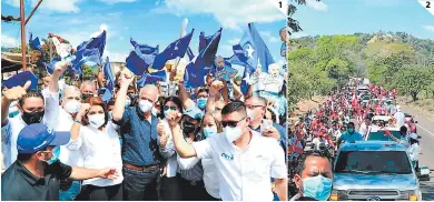  ?? FOTOS: EL HERALDO ?? (1) Miembros del Partido Nacional en el arranque de la campaña. (2) Liberales durante una caravana. 1