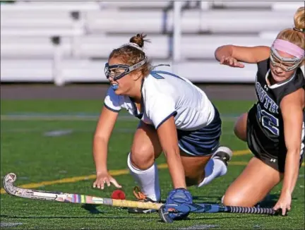  ?? BOB RAINES — DIGITAL FIRST MEDIA ?? North Penn’s Mikayla Barrow collides with Central Bucks South’s Ally Fitts.