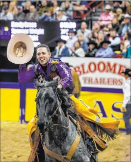  ?? L.E. Baskow Las Vegas Review-journal @Left_eye_images ?? Brody Cress of Hillsdale, Wyo., wins in the 10th go-round of the National Finals Rodeo in December at Thomas & Mack Center, where the NFR has been held since 1985.