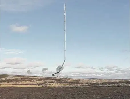  ?? ?? The old Bilsdale mast was demolished via controlled explosions after it could not be repaired.