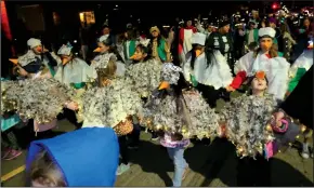  ??  ?? The 23rd annual Lodi Parade of Lights officially rang in the holiday season as it entertaine­d thousands of viewers in Downtown Lodi. Members of Girl Scout Troop SU113 dressed up as birds.
