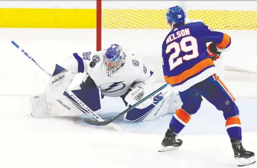  ?? PERRY NELSON/USA TODAY SPORTS ?? Tampa Bay goaltender Andrei Vasilevski­y shut down the New York Islanders, but do casual sports fans want to watch him play for the Stanley Cup?