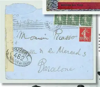  ??  ?? Sobre de una carta enviada por Jean Cocteau a la casa de la familia Picasso en la calle de la Mercè