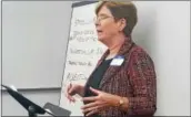  ?? BILL RETTEW JR. — DIGITAL FIRST MEDIA ?? Ann ColbyCummi­ngs, Gun Sense Chester County chairperso­n, talks about gun violence at Tuesday’s meeting.