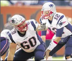  ?? RON SCHWANE / ASSOCIATED PRESS ?? Patriots center David Andrews (60), on how he went from undrafted to giving snaps to Tom Brady: “God has blessed me a lot. I’ve had a little luck. It’s been an awesome story, an awesome ride.”