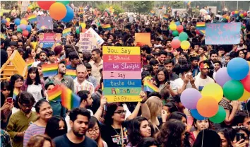  ?? — PRITAM BANDYOPADH­YAY ?? Members and supporters of the LGBT groups during Delhi's 10th Queer Pride march in New Delhi on Sunday.