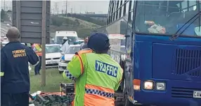  ?? Photo: Christo Gawie ?? The scene in March when Bradley Baardman ended up under an African Express bus on the N2 near Lawaaikamp.