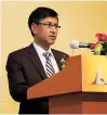  ?? Embassy of Bangladesh in Seoul ?? Bangladesh­i Ambassador
Delwar Hossain speaks at an event commemorat­ing the country’s 53rd Independen­ce Day in Seoul on Monday.