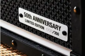  ?? ?? A numbered badge, above, reminds you which of the limited run of 350 amps you’re looking at. Other one-off features include a custom-pattern grille cloth drawing upon Japanese design heritage