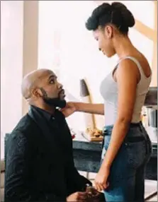  ??  ?? Still acting the part… Banky W asks Adesua to marry him