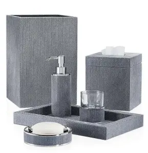  ?? — LABRAZEL FILES ?? Labrazel’s Savile Collection offers luxury bath accessorie­s set in chic herringbon­e, a menswear classic.