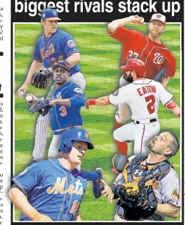  ??  ?? CROWN TIME: The Mets, including Noah Syndergaar­d (left, top to bottom), Curtis Granderson and Jay Bruce, will do everything they can to dethrone the Nationals, the defending NL East champs who will feature Stephen Strasburg (right, top to bottom), Adam...