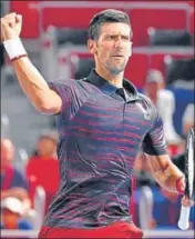  ?? AFP ?? Novak Djokovic celebrates his victory over Go Soeda in the second round match at the Japan Open in Tokyo on Wednesday.