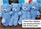  ?? ?? These four teddies are among tributes left at the scene