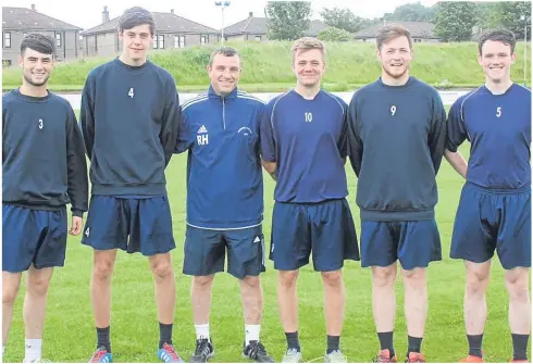  ??  ?? Violet boss Ralph Henderson (third from left) is pictured with some of his new signings (from left) Blair Whyte, Ross McLeary, Jonny McBride, Gavin Thomson and Bradie Heggie.