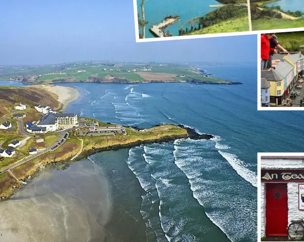  ??  ?? Left, a glorious view of Inchydoney beach and hotel. Above, the West Cork Model Railway in nearby Clonakilty. Below, An Teach Beag in the town — the best little pub in the world... probably