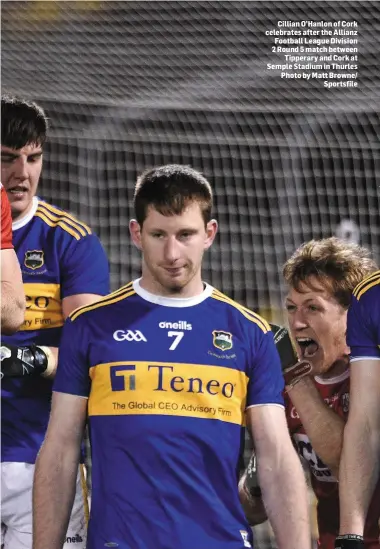  ??  ?? Cillian O’Hanlon of Cork celebrates after the Allianz Football League Division 2 Round 5 match between Tipperary and Cork at Semple Stadium in Thurles Photo by Matt Browne/ Sportsfile