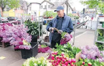  ?? ALEXANDRA PECCI FOR THE WASHINGTON POST ?? A flower merchant at the market in Hochst. The quiet neighbourh­ood in the western part Frankfurt feels markedly different from the city’s bustling metropolis.