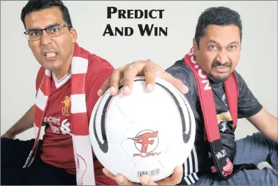 ?? PICTURE: SHELLEY KJONSTAD ?? Chairman of the official Liverpool FC Supporters Club in KZN Linus Naik and Puvendra Akkiah, member of the SA Reds Manchester United fan club, face off ahead of tomorrow’s big showdown between the arch-rivals. The Mercury is running a competitio­n where, if you correctly predict the score, you could win a two-night stay for two at the Wild Coast Sun including breakfast. For the competitio­n details, visit and like @TheMercury­SA Facebook page.