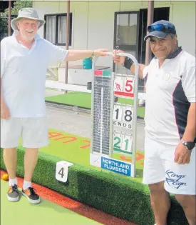  ?? PICTURES/SUPPLIED ?? Jenny Ratana, Teresa Burton, Eddie O’Brien and Peter Rowland, the winners and runners-up after the Bowls Far North Centre women’s and men’s first-year championsh­ips were completed on Church Rd last weekend.