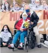  ?? HARTFORD COURANT ?? Retired Branford High field hockey coach Cathy McGuirk was diagnosed with ALS in June. A group of current and former high school players came out Oct. 25 to raise money for ALS with a charity event in Branford.