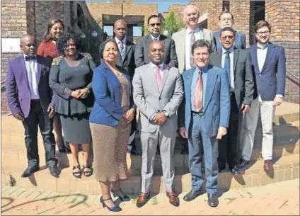  ?? Photo: Michel Bega ?? Contentiou­s mixed bag: Tshwane mayor Solly Msimanga (centre), flanked by speaker Katlego Matheba and chief whip Christian van den Heever, and other members of the mayoral council.