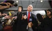  ?? CHARLIE NEIBERGALL / AP ?? Former Vice President Mike Pence talks to reporters after speaking at a parents rights rally Wednesday in Cedar Rapids, Iowa.
