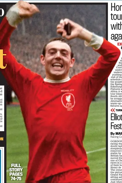  ??  ?? Liverpool legend: St John celebrates winning the FA Cup at Wembley in 1965 PA