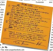  ?? Foto: www.songwriter­sfonts.com ?? Dieser von John Lennon handgeschr­iebene Text von „In My Life“war eine der Vorlagen.