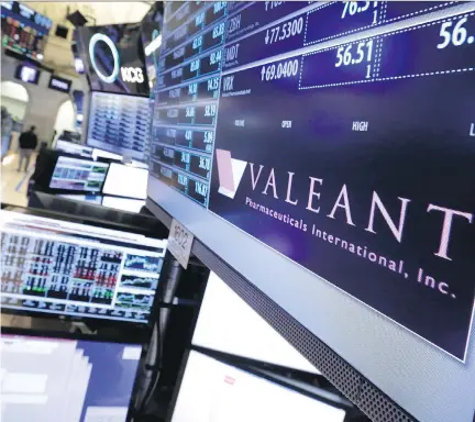  ?? THE CANADIAN PRESS ?? Valeant saw its stock tank Tuesday to its lowest level in nearly six years after the drug giant slashed its outlook for the year and reported poor firstquart­er results.