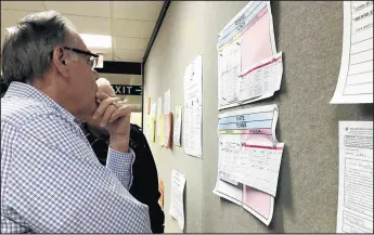  ?? ALEXANDRA KUKULKA/POST-TRIBUNE ?? Lake County Democratic Party Chairman Jim Wieser looks over candidate lists on Friday, the final day of filing for the 2020 primary election.