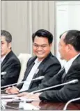  ?? HENG CHIVOAN ?? Leader of the Cambodian Youth Party Pich Sros (centre) takes part in the inaugural meeting of the Consultati­on Forum earlier this week.