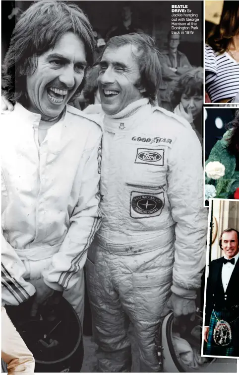  ?? ?? BEATLE DRIVE: Sir Jackie hanging out with George Harrison at the Donington Park track in 1979