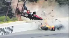  ?? TWITTER ?? Robert Wickens of Guelph suffered a spinal cord injury after this crash in an IndyCar race at Pocono Raceway in Long Pond, Pa., on Sunday. Wickens remained in stable condition Tuesday.