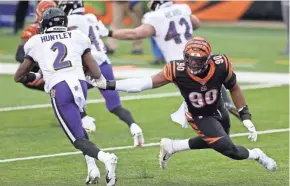  ?? KAREEM ELGAZZAR ?? Bengals defensive lineman Khalid Kareem played in all 16 games as a rookie and recorded 18 tackles and one sack. He will miss at least the first three weeks of this season.