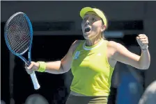  ?? Andy Brownbill, The Associated Press ?? Jessica Pegula celebrates after defeating Elina Svitolina in their fourth round match at the Australian Open in Melbourne, Australia, on Monday.