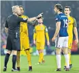  ??  ?? Hard words: Jay Rodriguez of West Brom is spoken to by referee Martin Atkinson