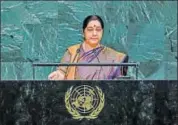  ?? REUTERS ?? Addressing the UNGA, Sushma Swaraj said India had set up various prestigiou­s institutes while Pakistan created terror outfits.