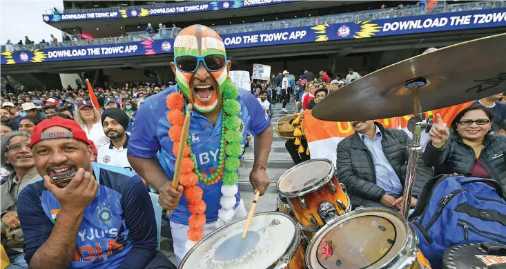  ?? ICC ?? Indian cricket fans in Adelaide, Australia, were later disappoint­ed when their national team lost to England in the ICC Twenty20 World Cup semifinal on November 10, 2022. Photo: