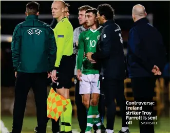  ?? SPORTSFILE ?? Controvers­y: Ireland striker Troy Parrott is sent off