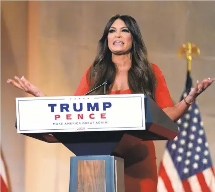  ?? SUSANWALSH/AP ?? Kimberly Guilfoyle speaks as she tapes her speech for the first day of the Republican National Convention from the Andrew W. Mellon Auditorium in Washington on Aug. 24.