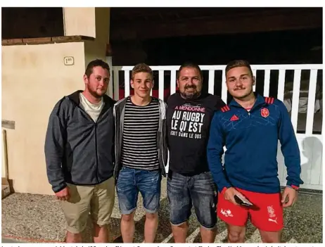  ??  ?? Les trois nouveaux président de la JSC rugby, Clément Cassan, Arno Bocquet et Florian Thuriès (de gauche à droite), entourant l’ancien président Laurent Castelle qui reste membre du bureau afin d’épauler ses jeunes successeur­s.