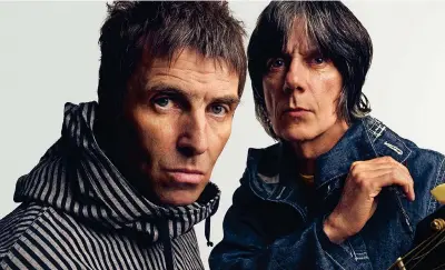  ?? ?? Same side: Liam Gallagher and John Squire (top).