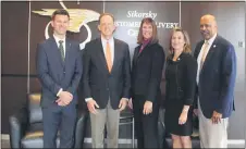  ?? SUBMITTED PHOTO ?? Leaders gather during an Oct. 8, 2019visit to the Sikorsky Plant in Sadsbury, including, from left: Sikorsky Coatesvill­e General Manager, Chris Czyzewski, U.S. Sen. Pat Toomey, Sikorsky Commercial Systems & Services Vice President Audrey Brady, Chester County Commission­ers Michelle Kichline and former Chester County Commission­er Terence Farrell.