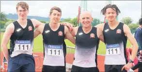  ?? ?? Carraig AC’s David Maher, Cathal Whooley, Willie Walsh and Daire O’Sullivan representi­ng the East Cork Athletics Division at the National League in Templemore.