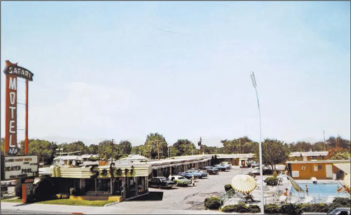  ??  ?? A postcard provided by Robert Stoldal shows the Safari Motel from the 1950s. The motel opened in 1954 and was registered with Automobile Club of America.