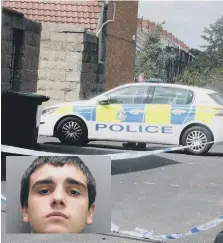  ??  ?? Police near the scene of the stabbing in Horden. Inset, Kieran Smith.